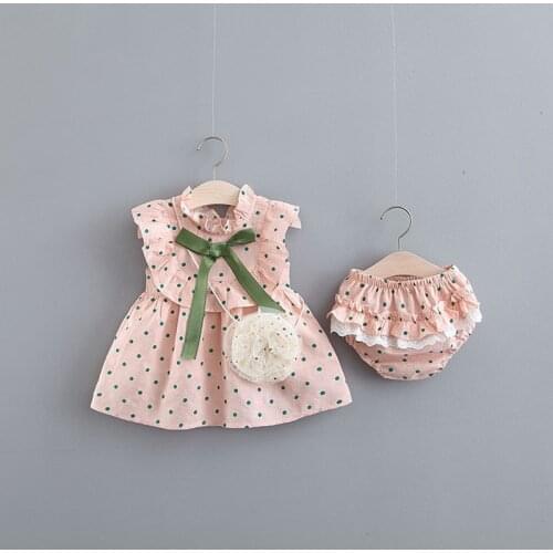 2021 Summer New Bowkont Cute Baby Girl Wooden Ear Ribbon Princess Dress For Girls Polka Dot Sleeveless Dress 0 1 2 3 4 Years Old