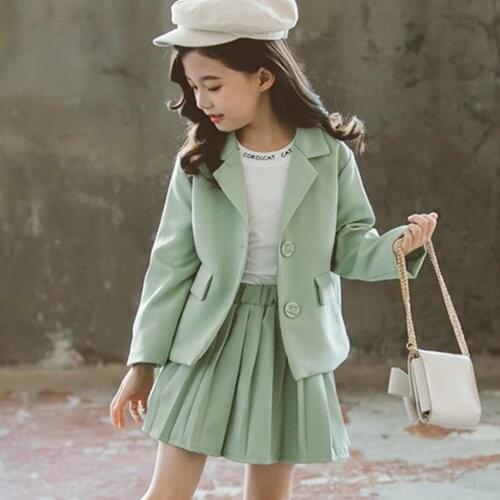 Girls Clothes Pleated Skirt & Jacket Girls Clothes Solid Outerwear Suit For Girls School Uniform Fashion Kid Winter Clothes