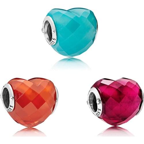 Fashion New Blue Red Heart-shaped Love Pendant 925 Silver Sacred Dream Beads, Original Jewelry For Ladies Exquisite Gifts