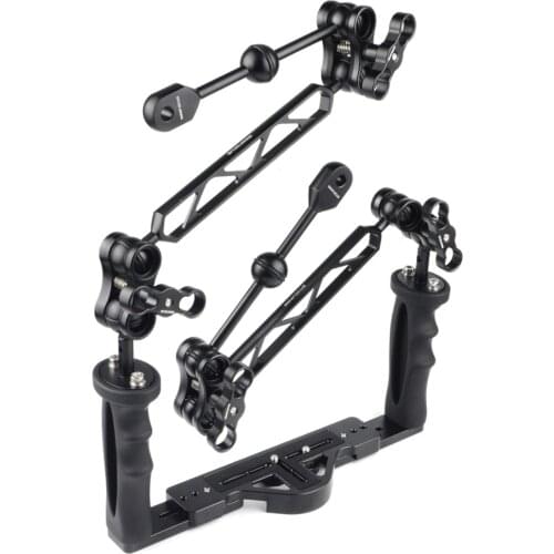 Dual Handle Handheld Stabilizer Diving Tray Grip W/ Double ball light arm and YS head ball Clip for Underwater Camera Housings