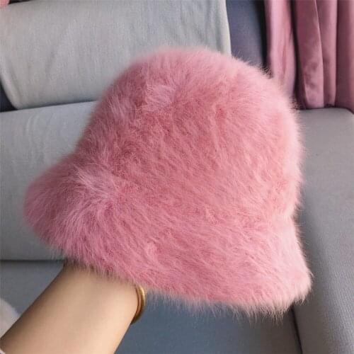 Rabbit Fur Basin Hat Women Autumn and Winter Korean Japanese Wild Warm Fisherman Hats Female Outdoors Date Hat NS2439