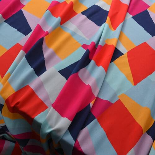 Geometric Figure Printing Silk Crepe De Chine Dress Fabric 16m/m 140cm