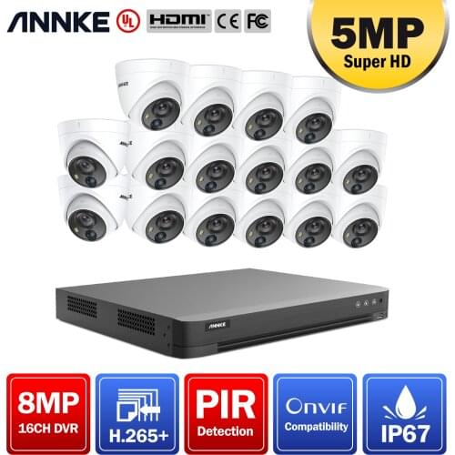 ANNKE 5MP Super HD Video Security System 16CH H.265+ 8MP DVR With 16PCS 5MP Weatherproof Surveillance Cameras Kits PIR Detection