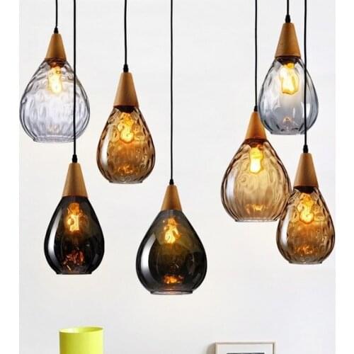Nordic Design Modern LED Pendant Light Loft Style Wood Glass Droplight Fixtures For Dining Room Hanging Lamp Indoor Lighting