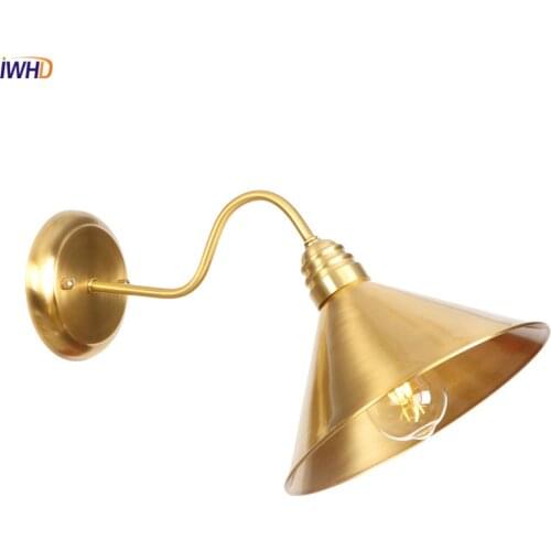 IWHD Loft Style LED Wall Lamp Nordic Copper Retro Wandlamp Vintage RH Bathroom Light Bedside Room Applique Murale Luminaire