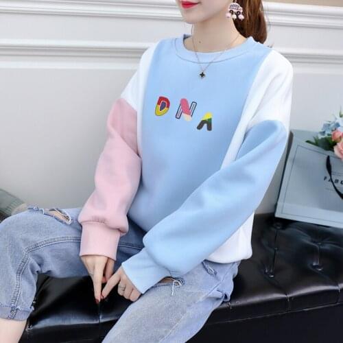 Y2k Hoodie Bangtan Boys DNA Letter Print Blouse Korean Fashion Kpop Fleece O-neck Hit Color Splic Harajuku Female Sweatshirt Top