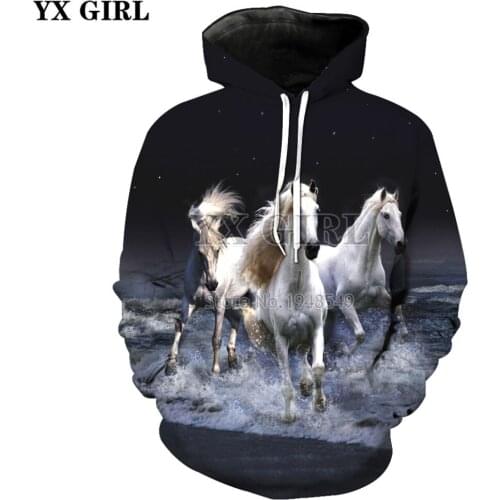 YX GIRL Drop shipping 2018 New Fashion 3d hoodies Men/Women Sweatshirt animal horse Print Casual Hooded Sweatshirt KL-15