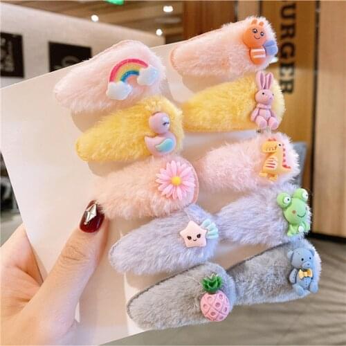 10pcs Soft Plush Barrettes Fruit Princess Bow Flowers Hair Clips for Girls Winter Children Teen Women Kids Hair Accessories