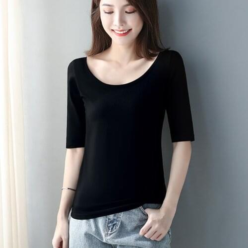 Womens top Lady Cotton short sleeve O-NECK top woman tshirt all match Basic t-shirt Half sleeve woman tshirt