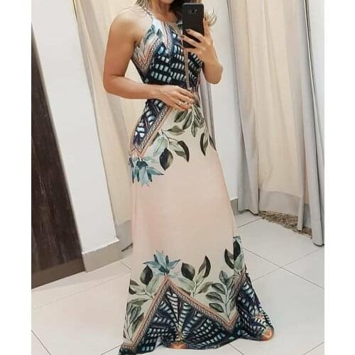 Wepbel Long Party Dress Women Summer Dress Sleeve Slim Fit Floral Printed O-neck A-line High Waist Dress