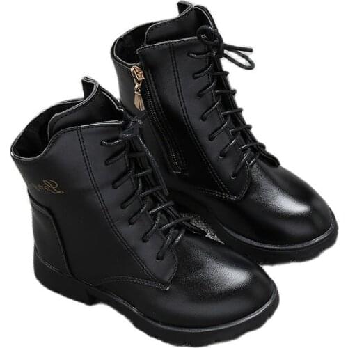 Winter Children Leather Shoes New Girls Snow Boots Warm Fashion Female Kids Martin Boots Size 27-37