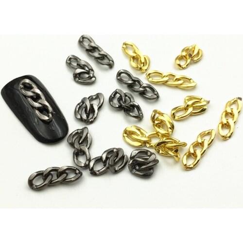 10pcs/bag Japan Korea 3D Nail Art Decoration Metal Fashion Chain Black Gold Silver Color Punk Style DIY Charm Nail Styling Tools