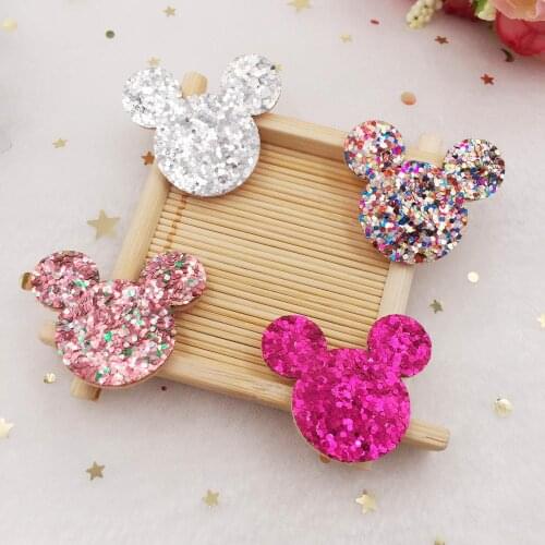 20pcs mix Glitter 30mm Mouse paillette Felt Fabric Sewing Patches Appliques for childrens headwear DIY Craft Supplies SE171