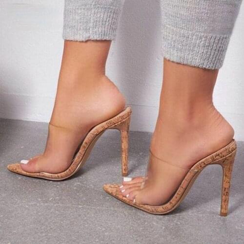 2021 New Fashion PVC Transparent Sexy High Heel Pointed Toe Peep Toe Women Summer Slippers Slip On Women Shoes