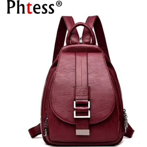 2021 Women Leather Backpacks Vintage Female Shoulder Bag Sac a Dos Travel Ladies Bagpack Mochilas School Bags For Girls Preppy
