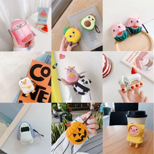 3D Earphone Case For Airpods Case Silicone Shark Pink Pig Cat Cartoon Headphone/Earpods Cover For Apple Air pods 1 2 Case coque