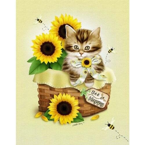 5D Full Diamond mosaic picture Sunflower Diamond embroidery animals cat needlework diamond painting cross-stitch kits