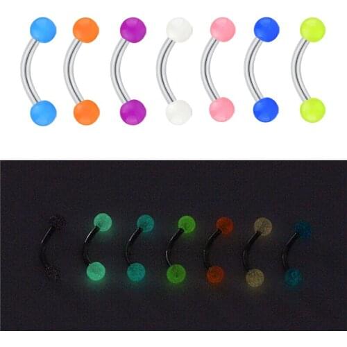 7PCS Eyebrow Piercing Glow In The Dark Ball Barbell Eyebrow Rings Belly Butoon Ring Tragus Piercing Jewelry