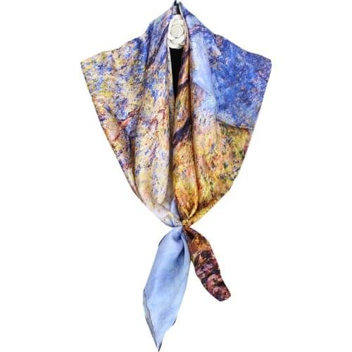 90cm 100% Silk Square Scarf Women Scarfs New Oil Painting Printed Headscarf Fashion Beach Quality Shawl Bag Headscarf