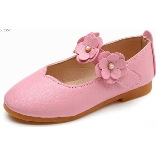 SLYXSH White Pink Kids Baby Toddler Flower Children Wedding Party Dress Princess Leather Shoes For Girls School Dance Shoes