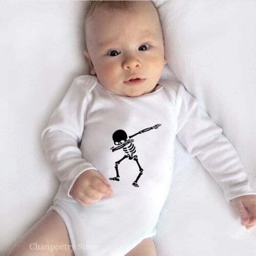 Funny Baby Halloween Costume Punk Dance Skull Print Newborn Baby Bodysuit Soft Cotton Baby Clothes Long Sleeved Body Suit