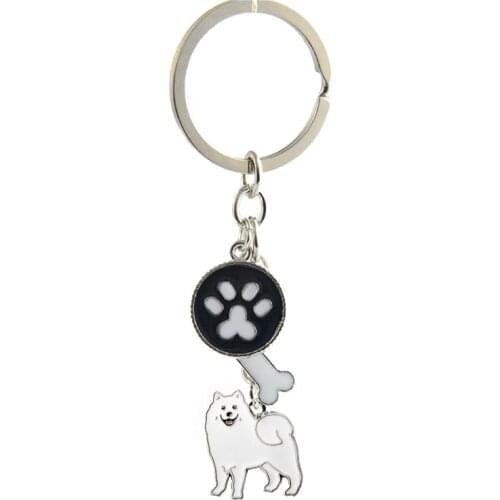 Samoyed charms key chains for women men girls silver color alloy metal pet dog pendant car bag keychain key ring fashion jewelry