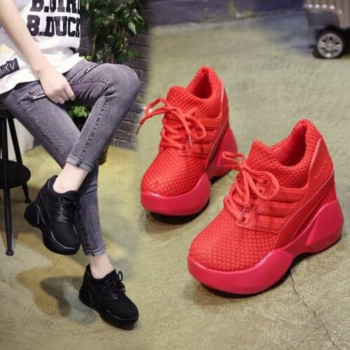 Breathable Knitted Chunky Sneakers Women New Solid Wedge Casual Shoes Woman Thick Bottom High Top Shoes Female
