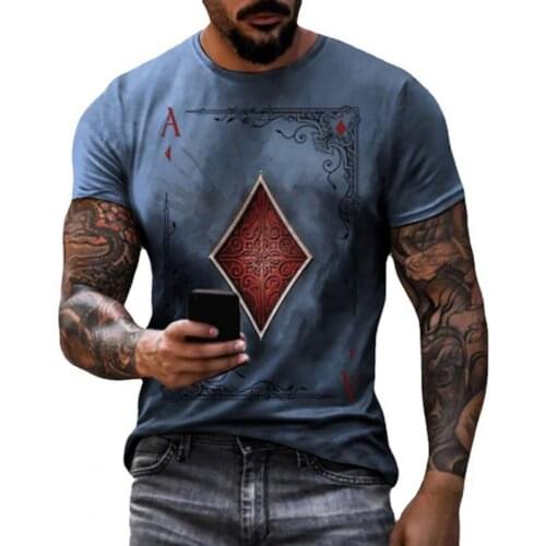 Summer Streetwear Men T-Shirts Playing Cards Diamond Square Print T-shirt Male Casual O Neck Short Sleeve Pullover Loose Tops