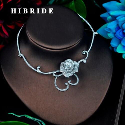 HIBRIDE Beauty Bridal Necklace AAA Cubic Zirconia Flower Design Chorker Fashion Jewelry Pendant Accessories N-675
