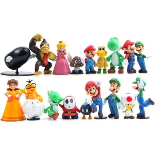 18PCS 6PCS Super Mario Bros Figures Toys Anime Yoshi Peach Princess Luigi Shy Guy Donkey Kong Model Dolls Children Christmas Gi