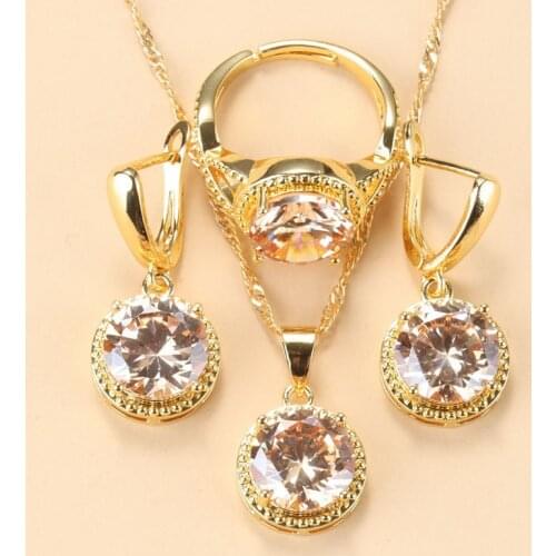 Wholesale Price Sale Morrocan Jewelry Sets Gold Plated Women Wedding Accessories Champagne Stone Necklace And Earrings Sets
