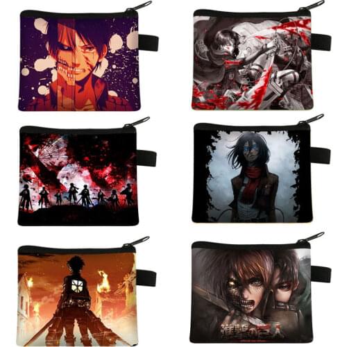 Japanese Anime Attack on Titan Coin Purses Casual Zipper Wallet Levi Mikasa Eren Children Mini Lipstick Keys Holder Bag Gift