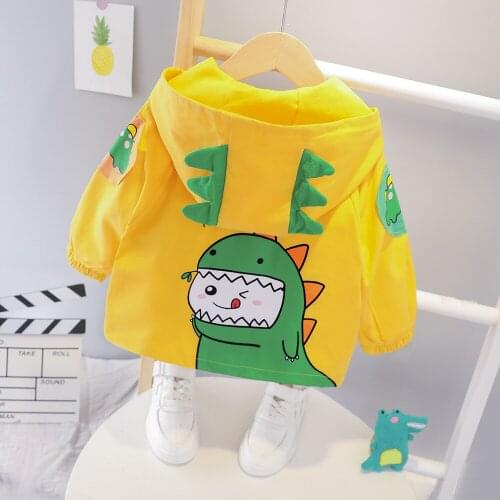 Spring and Autumn 2021 new boys cute printed dinosaur jacket female baby clothes jacket girls hooded zipper shirt