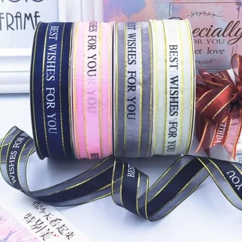 Gold Wire Ribbon 'BEST WISHED FOR YOU' Printed for DIY Crafts Gift Packing Bow Handmade Gift Wrap Party Wedding Decoration