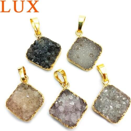 LUX 20mm Square Druzy Pendants Gold color plated Edges Drusy Geode Charms Dainty jewelry Supplies