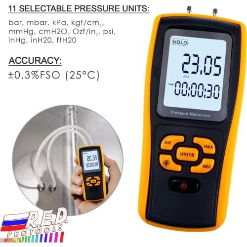 Digital Manometer with USB Interface, Differential Pressure Gauge, Air Pressure Testing Instrument Tester, 11 Measurement Units