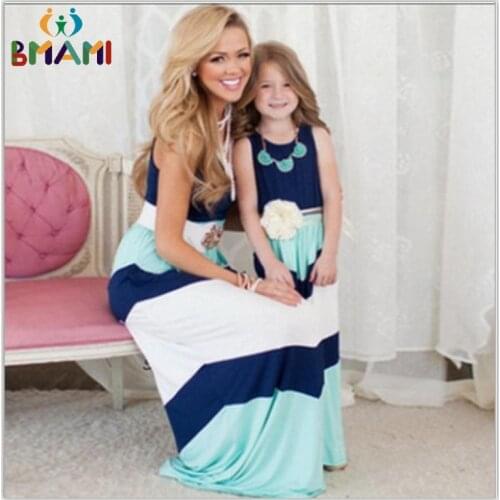 2021 Mother Daughter Dress Family Matching Clothes Striped Mom And Daughter Dress Family Look Outfits Kids Parent Child Outfits
