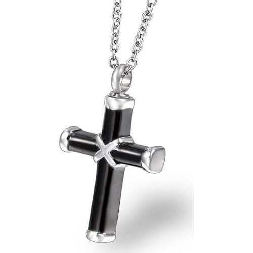 Stainless Steel Fashion Delicate Cremation Urn Cross Pendant Necklace Ash Jewelry Gift For Him with Chain