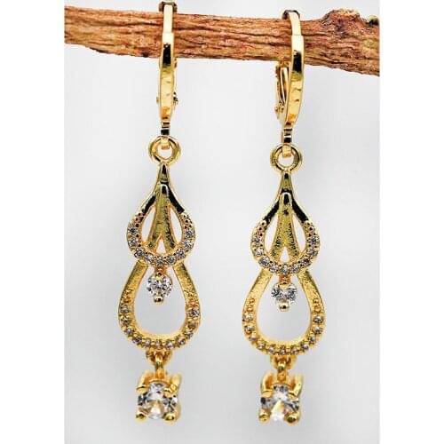 Trendy Luxury Women Dangle Earrings Hollow Water Drop Earrings High Quality Jewelry Zircon Gold Earrings Korean Style OBS1738