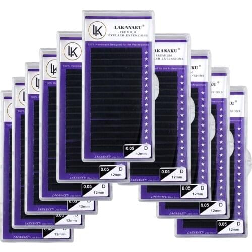 LAKANAKU 10PCS/Lot Premium Individual Mink Lash Extension Individual Matte Eyelash Extensions Black Matte Eyelash