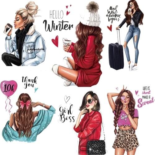 Beauty Europe Girl Stickers For Clothes Diy Heat Transfer Iron On Patch Washable Applique Badge Decor Easy Print Christmas Gift