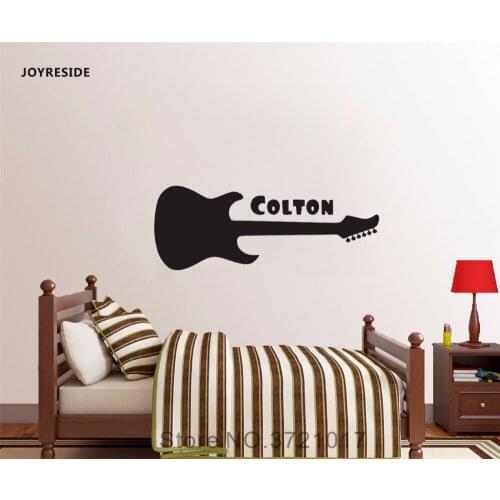 JOYRESIDE Music Electric Guitar Song Wall Decal Vinyl Sticker Kidsroom Bedroom Design Murals Custom Name Decor Decoration A158