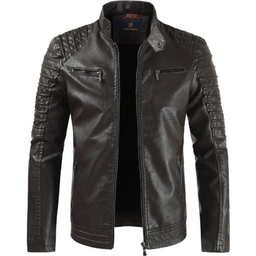 2021 new brand trendy mens cross border popular velvet thickened stand collar leather coat cuffs zipper leather coat