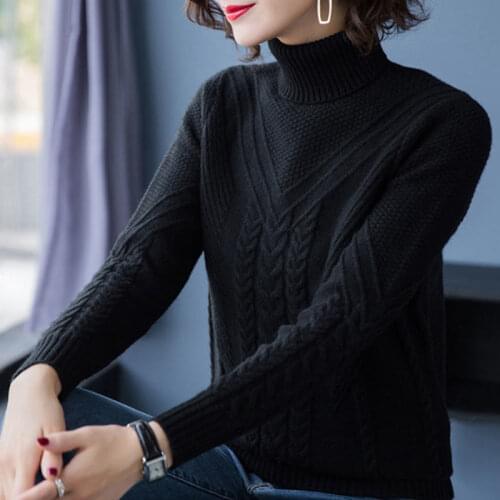 Solid Woolen Sweater Womens High-grade Temperament In Autumn And Winter Loose High Collar With Knitted Sweater Bottom Sweater