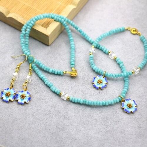 Hot sale charms 2*4mm amazonite stone abacus faceted beads bracelets chain necklace cloisonne earrings elegant jewelry set B3031