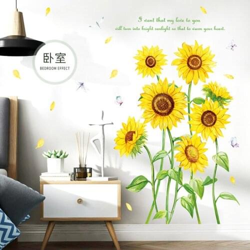 Sunflower Wall Decal Shop Glass Door Sticker Plant Wall Poster Living Room Decoration Art Mural Home Decor Vinyl Poch Wallpapers