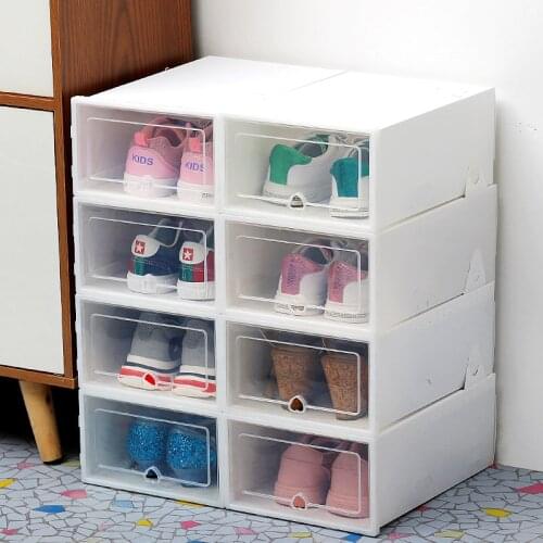 6Pc transparent shoe box thickened transparent dustproof shoe storage box can be stacked combination shoe cabinet shoe organizer