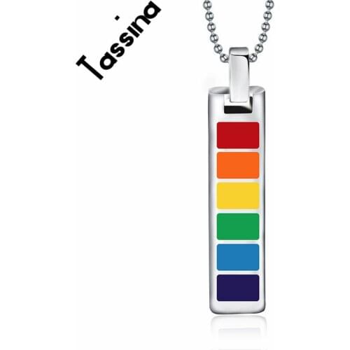 Tassina LGBT Rainbow Rectangle Design Pendant Stainless Steel Rainbow Necklace Pendants Gay And Lesbian Pride Jewelry TNPPN004