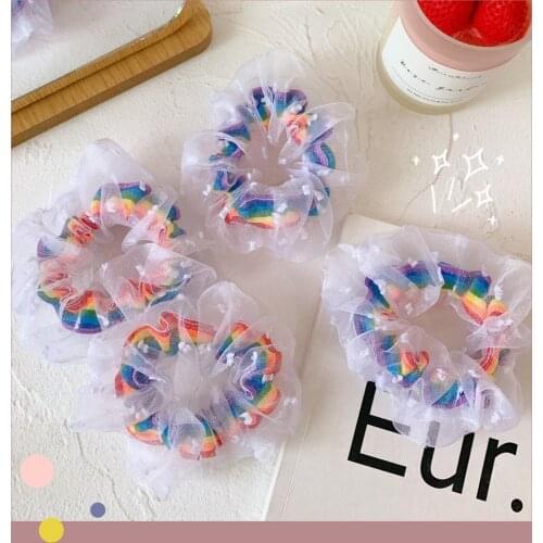Rubber Band Rope Elastic Girls Scrunchies Ponytail Holder Rainbow Thin Mesh Hair Rope Hair Bands Ties Accessories