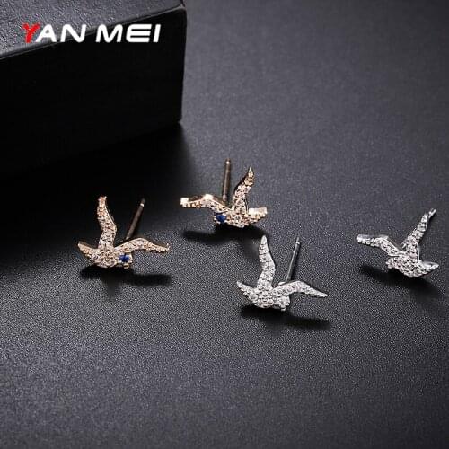 YAN MEI Seagull Zircon Stud Earrings Casual Oorbellen Handgemaakte Strass Dames Oorbellen Meisjes Cadeaus